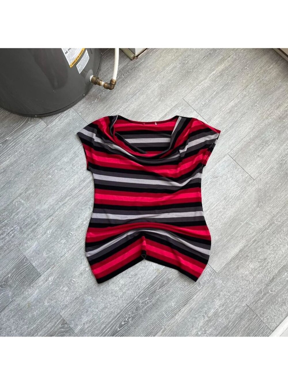 Red / Black / Grey San Francisco Striped Y2K Cowl Neck Top / Shirt